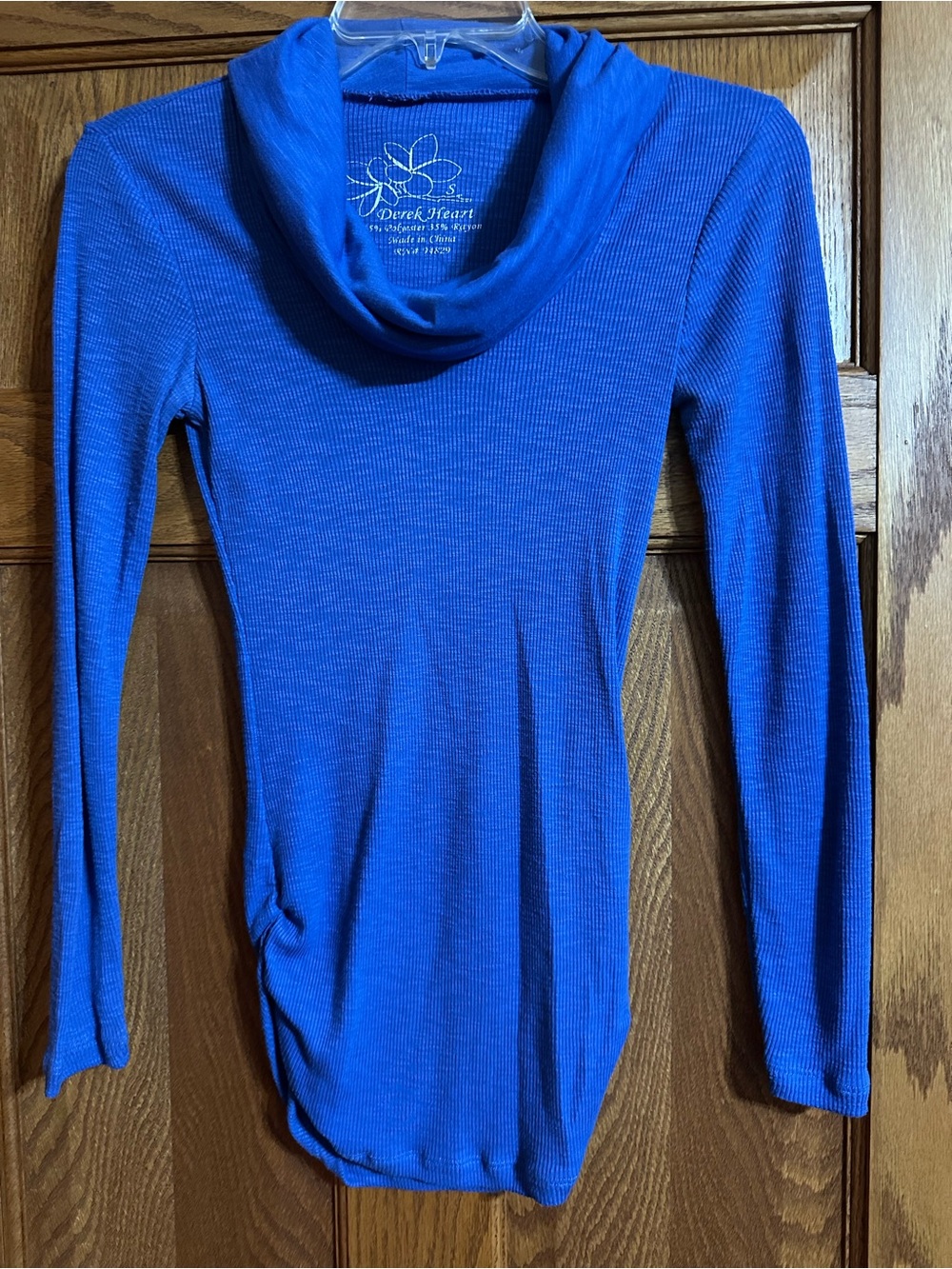 Derek Heart Royal Blue Ribbed Cowl-Neck Long Sleeve Top